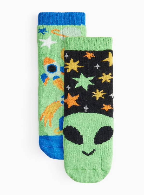 Black & Green Alien Thermal Socks 2 Pack 6-8.5 Infant